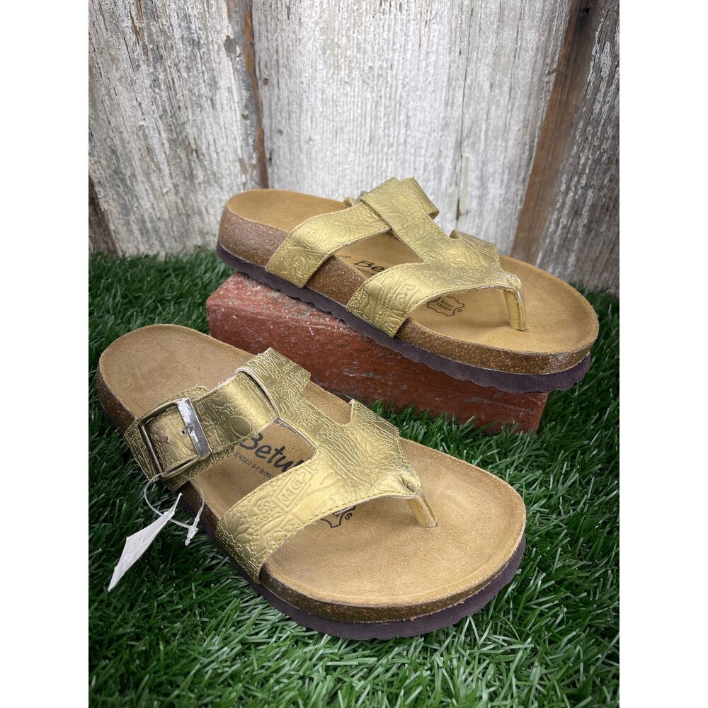 NWT Birkenstock Betula Gold Leather Thong Footbed Sandals Women's 5 EU36
